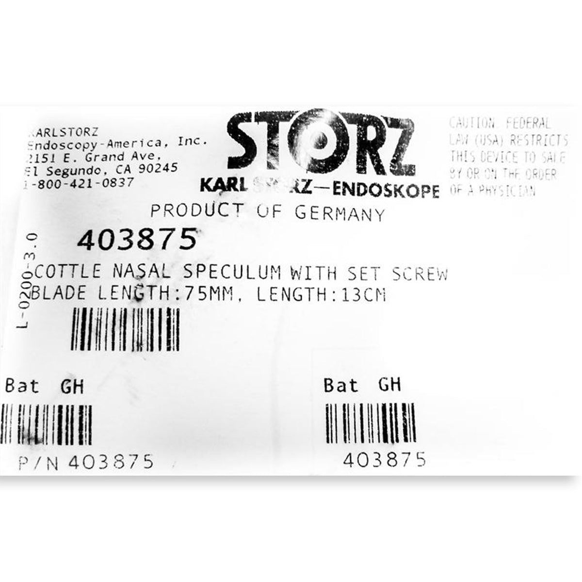 Storz Cotton Nasal Speculum | 403875 - Trocar & Cannula | CincyMed