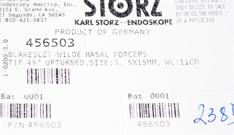 Storz Blakesley-Wilde Nasal Forceps, Tip 45º Upturned | 456503 - Sinus Forceps | CincyMed