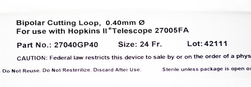 Storz 27040GP40 Bipolar Cutting Loop, 0.40mm, 24Fr - Resectoscope | CincyMed