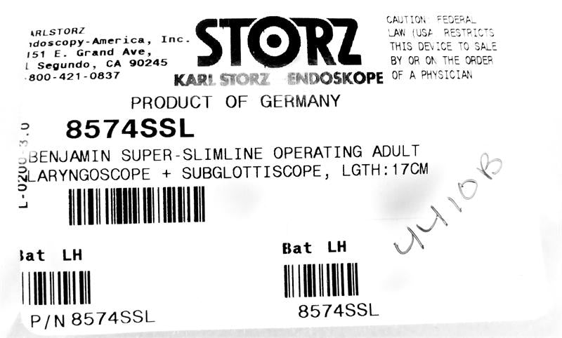 Storz Benjamin Super-Slimline Operating Adult Laryngoscope | 8574SSL - Laryngoscope | CincyMed