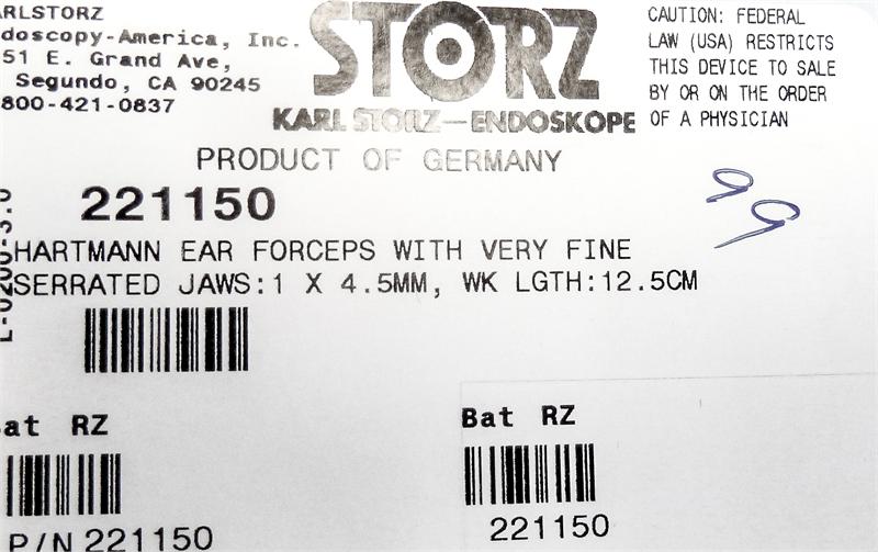 Storz Hartmann Ear Forceps with Very Fine Serrated Jaws | 221150 - Sinus Forceps | CincyMed