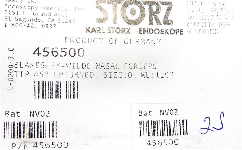 Storz Blakesley-Wilde Nasal Forceps, Tip 45º Upturned | 456500 - Sinus Forceps | CincyMed